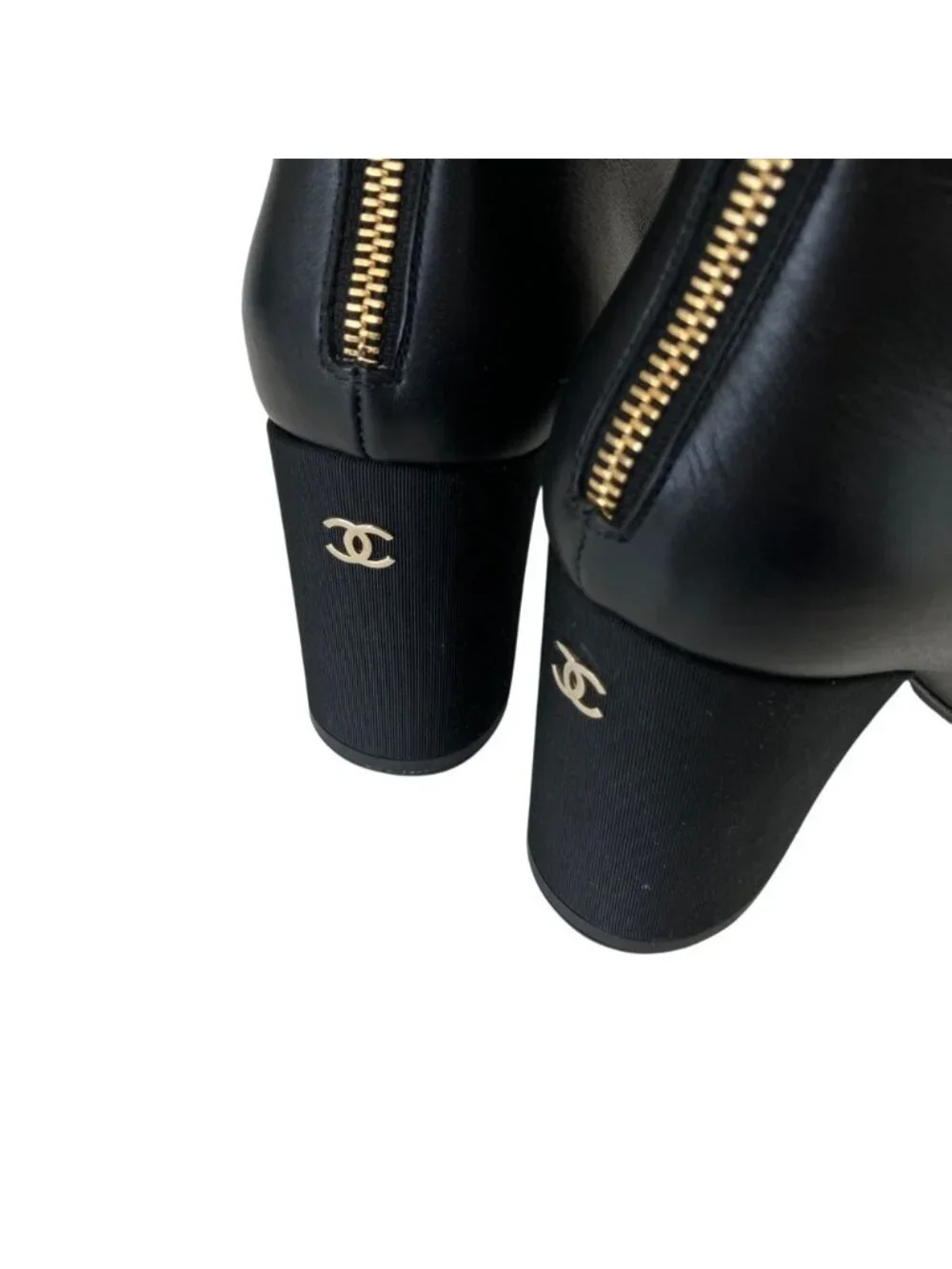 Chanel CC Logo Leather Ankle Boots 37.5 Equivalent Black